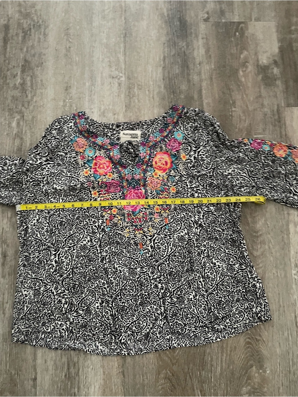 Savanna Jane Black & White Paisley Tunic with Bright Floral Embroidery - Picture 10 of 12